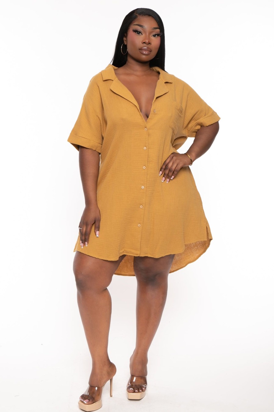 Dresses Very J | Plus Size Charee Shirt Dress Camel