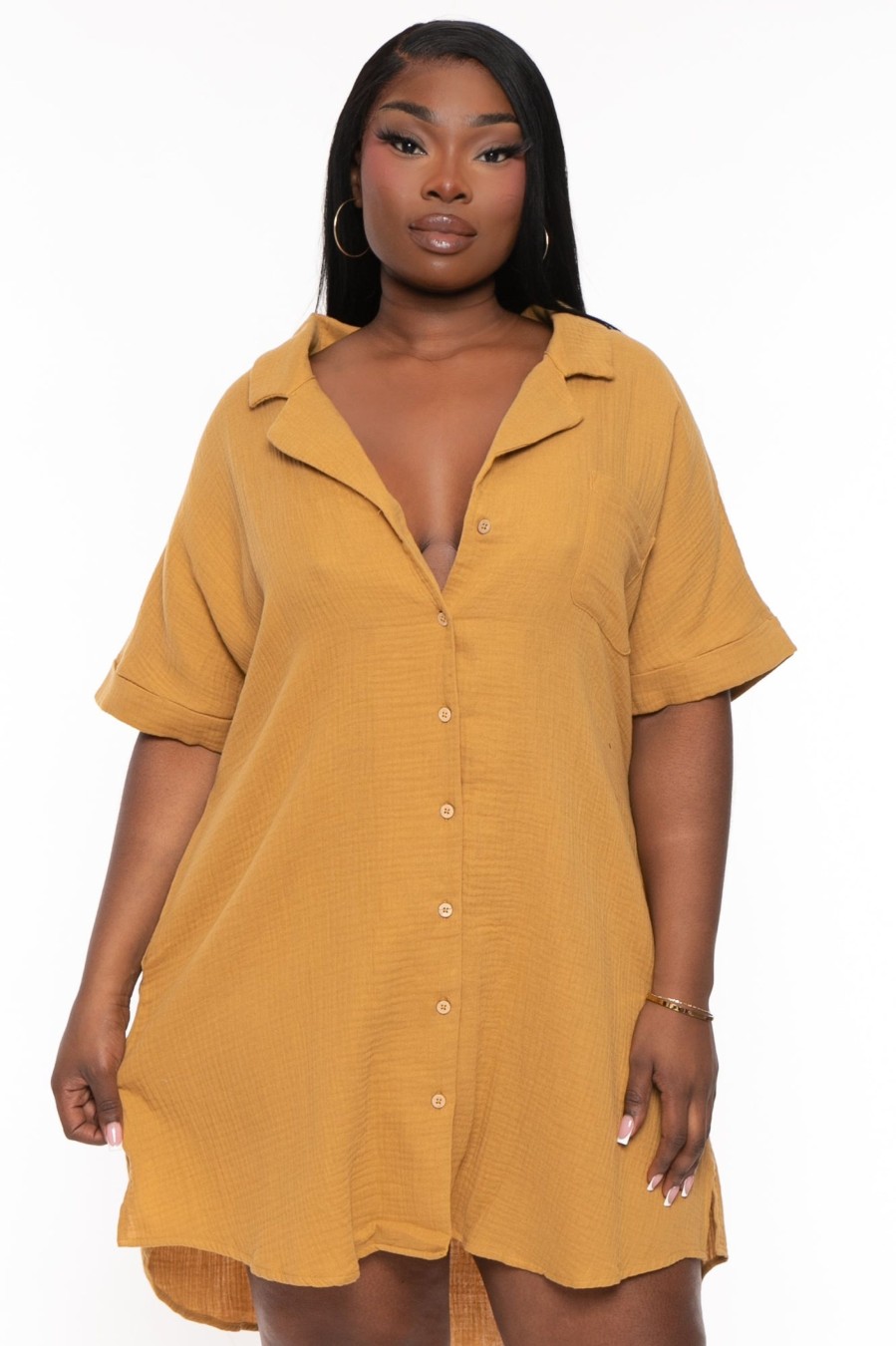 Dresses Very J | Plus Size Charee Shirt Dress Camel