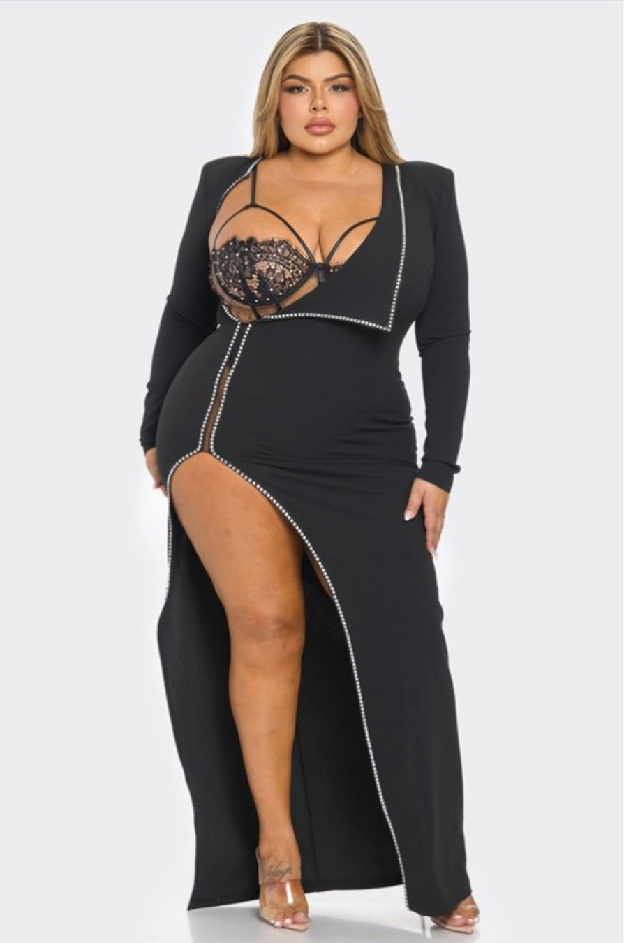 Dresses Banjul | Plus Size Sasha 2 Pcs Bodysuit And Dress Set Black