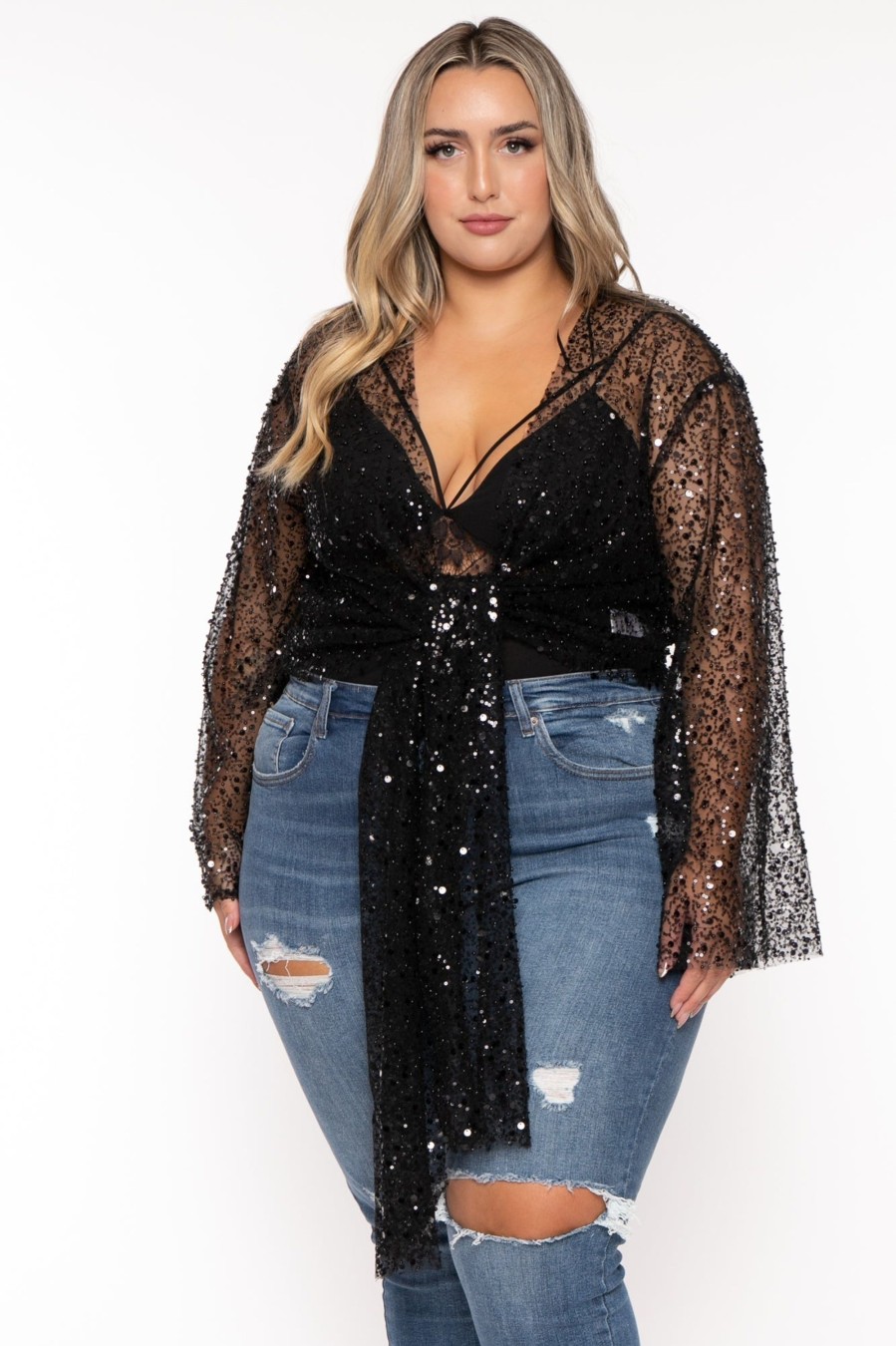 Little Black Styles GEE GEE | Plus Size Carolann Sequin Beaded Top Black