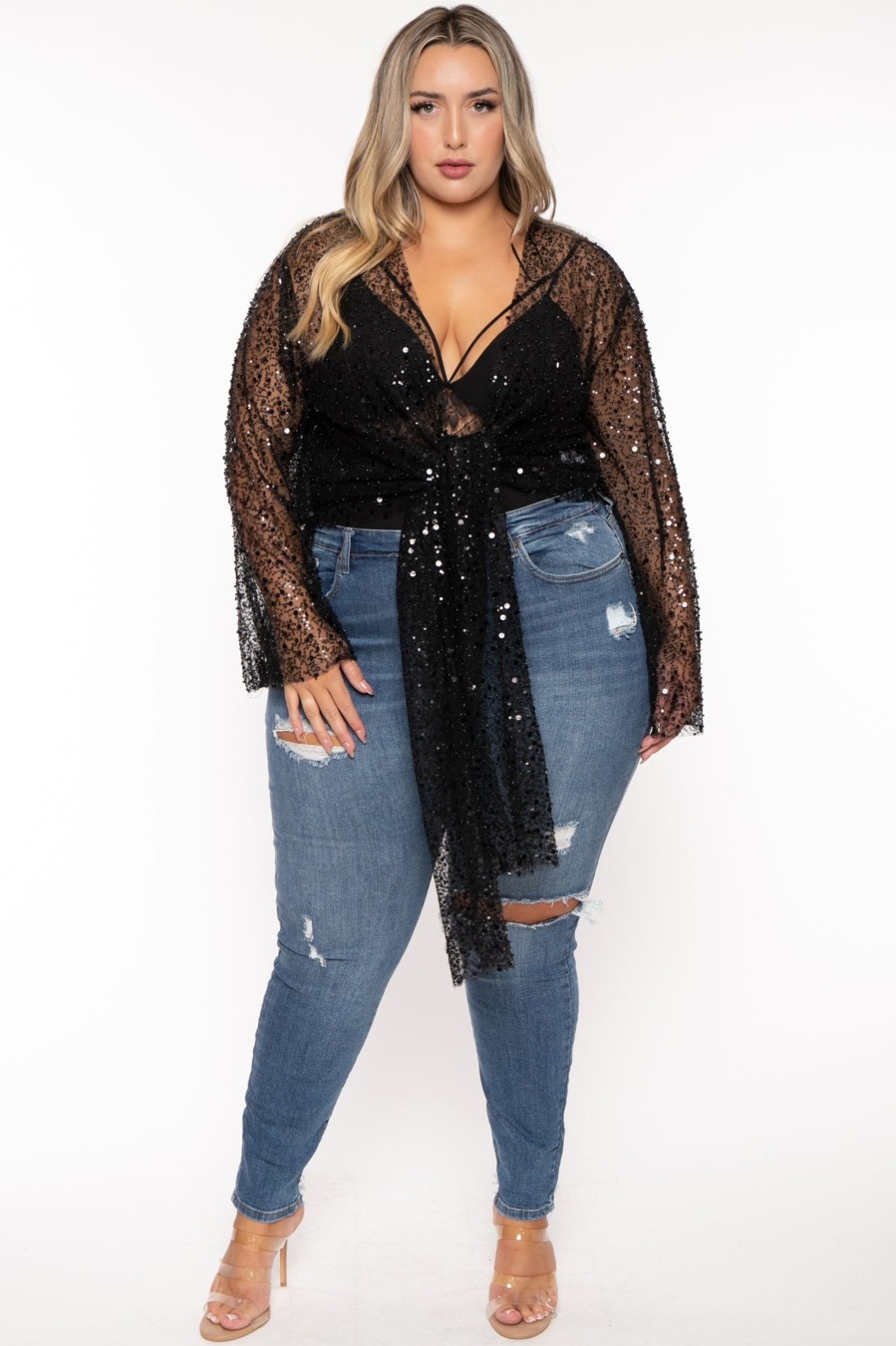 Little Black Styles GEE GEE | Plus Size Carolann Sequin Beaded Top Black