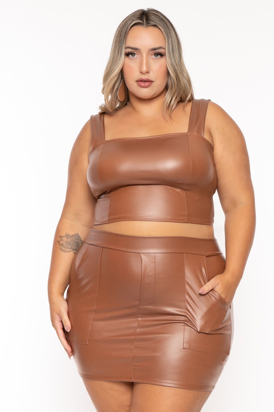 Matching Sets D ROCK | Plus Size Ashley Vegan Leather Matching Set Camel