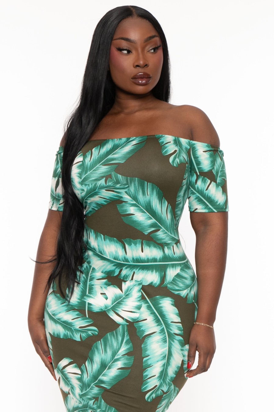 Dresses Curvy Sense | Plus Size Arissa Leaf Maxi Dress Olive