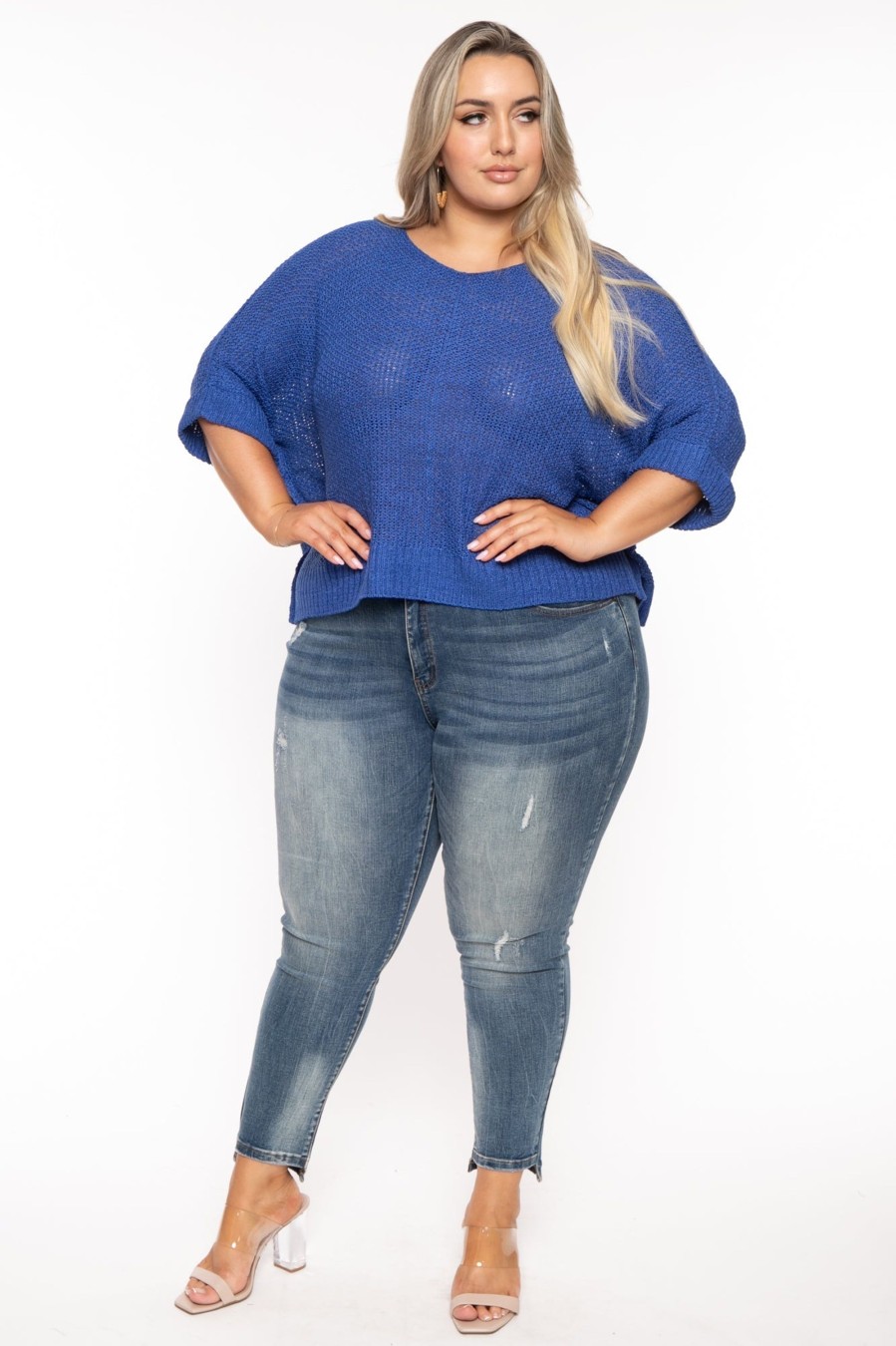 Tops Petal Dew | Plus Size Carol Relax Knit Sweater Royal Blue