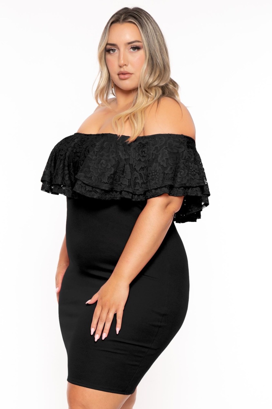 Little Black Styles Curvy Sense | Plus Size Rosalinda Frill Lace Dress Black