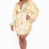 Dresses Curvy Sense | Plus Size Brisa Printed Tulip Hem Dress Ivory