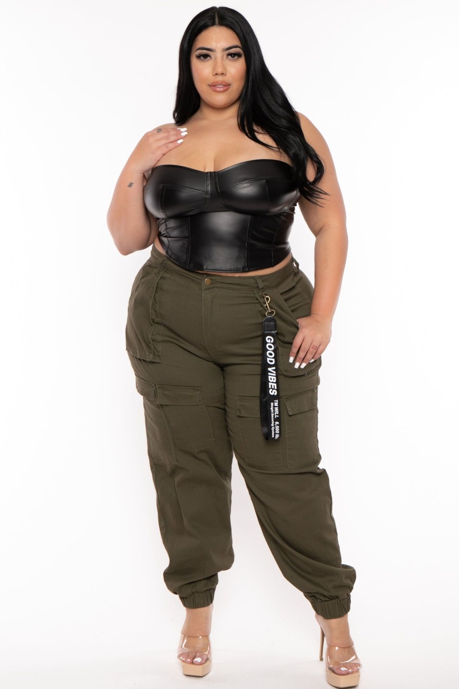 Jeans & Denim American Bazi | Plus Size Good Vibes Multi Pockets Jogger Olive