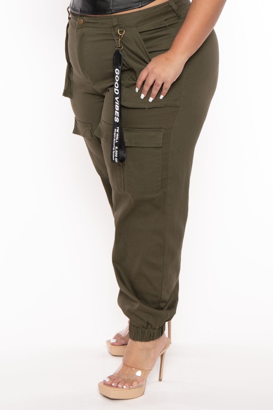 Jeans & Denim American Bazi | Plus Size Good Vibes Multi Pockets Jogger Olive