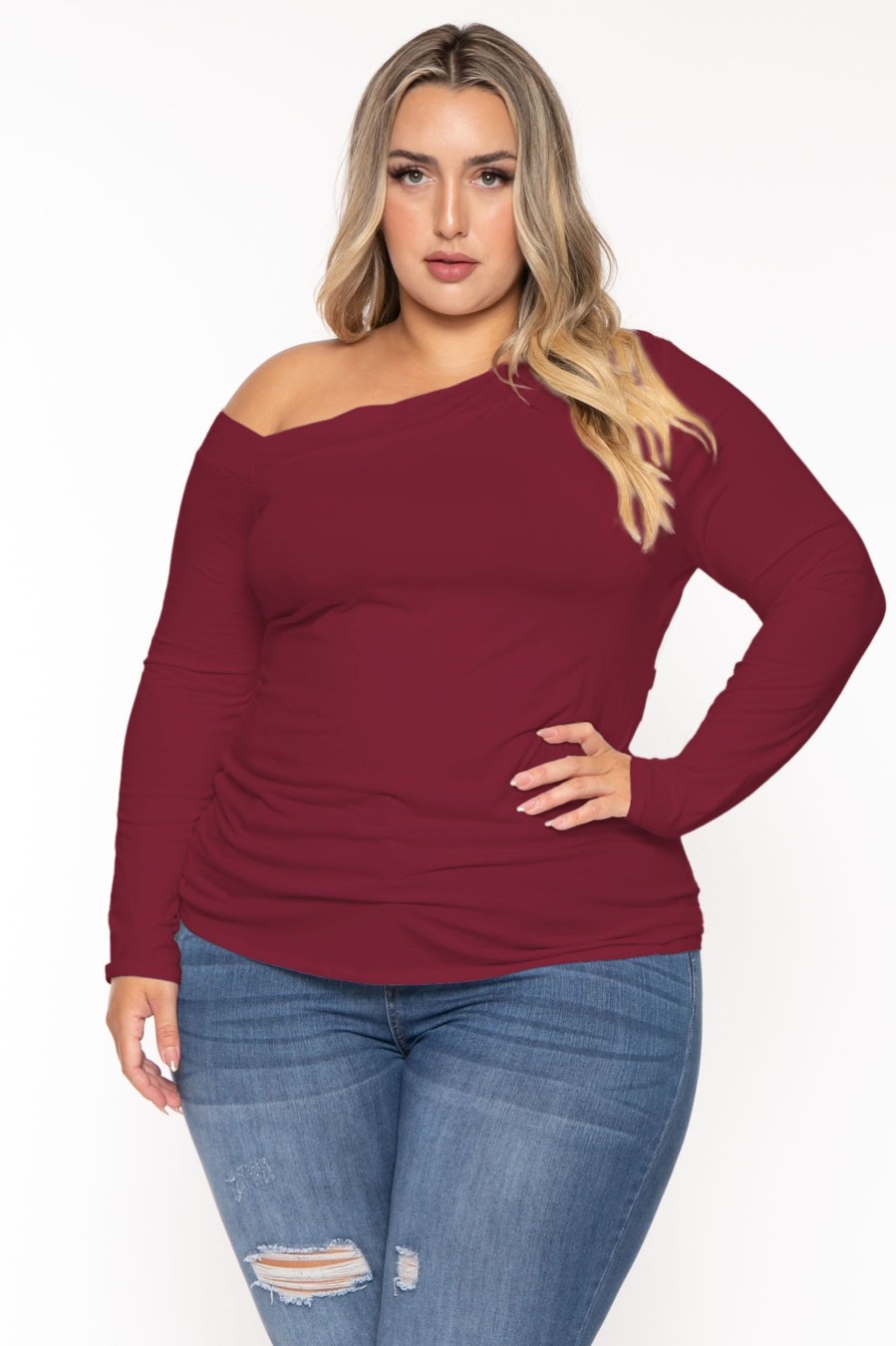 Tops CULTURE CODE | Plus Size Della Asymmetric Neck Top Wine