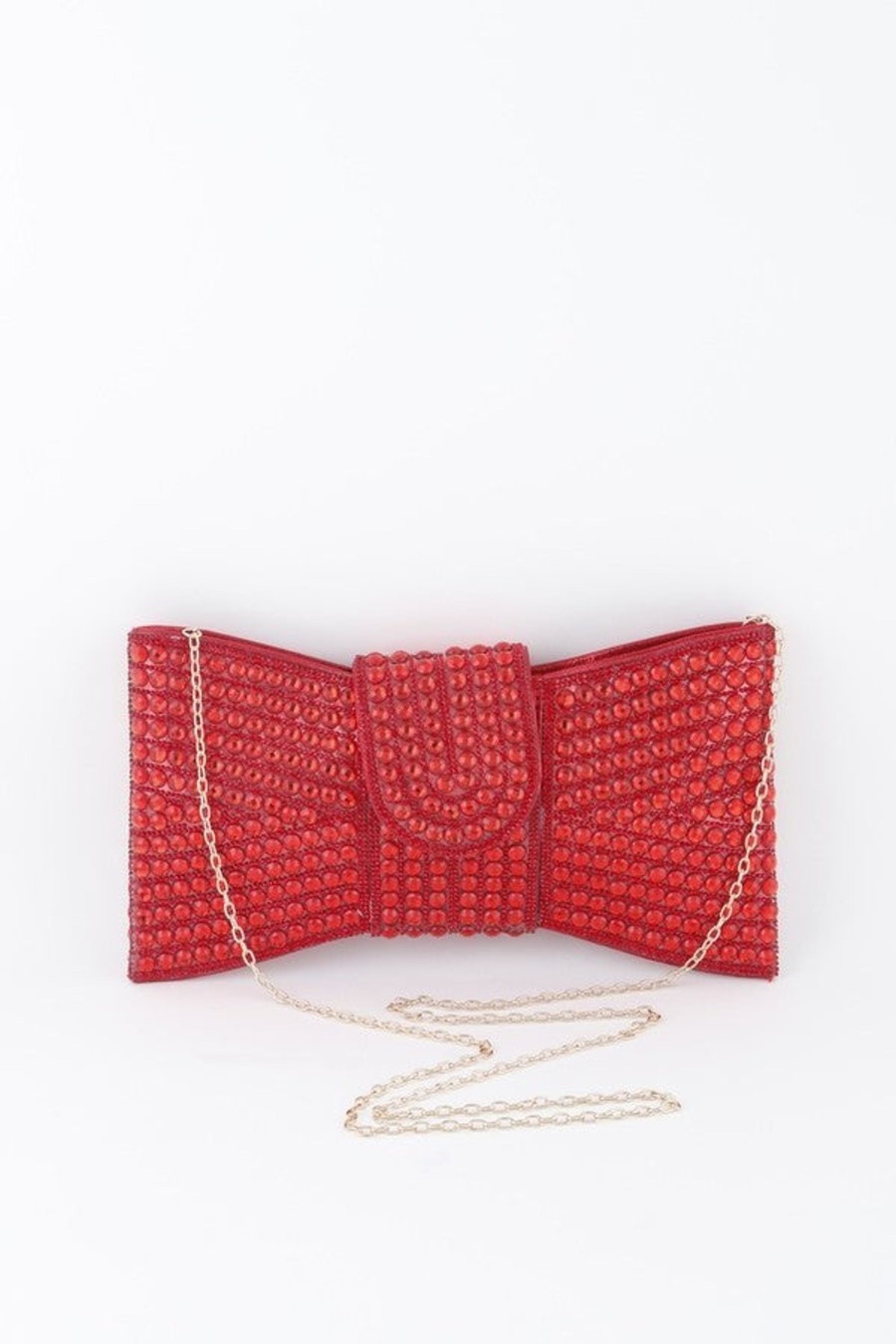 Accessories Hu0026D | Rome Rhinestone Ribbon Style Party Clutch Red