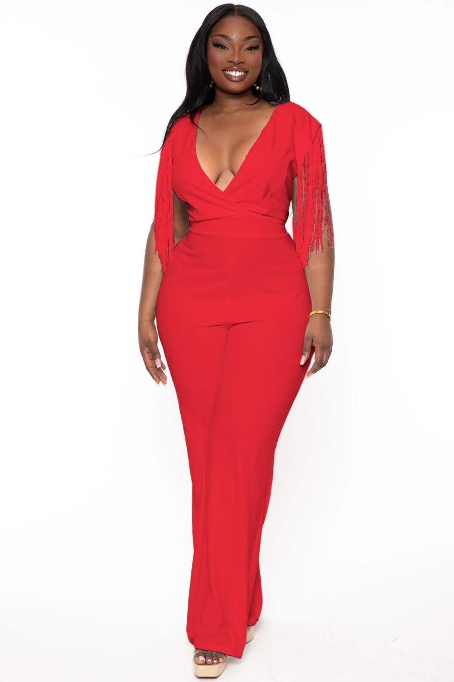 Jumpsuits & Rompers SYMPHONY | Plus Size Lilybeth Fringe Jumpsuit Red