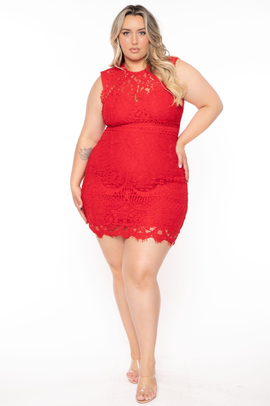 Dresses Main Strip | Plus Size Valetta Crochet Lace Mini Dress Red