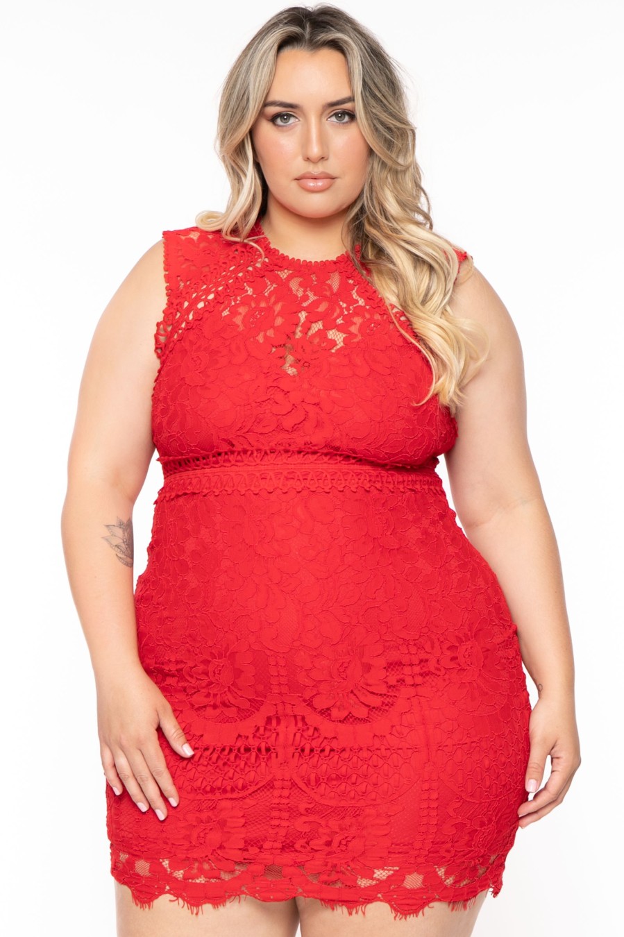 Dresses Main Strip | Plus Size Valetta Crochet Lace Mini Dress Red