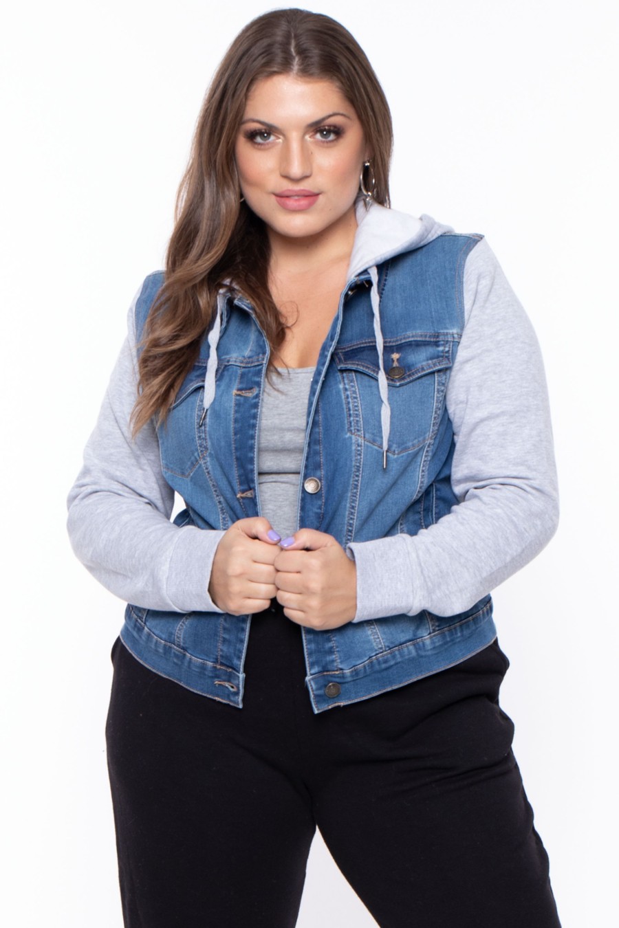 Outerwear Wax Jean | Plus Size Denim Hoodie Trucker Jacket Medium Wash