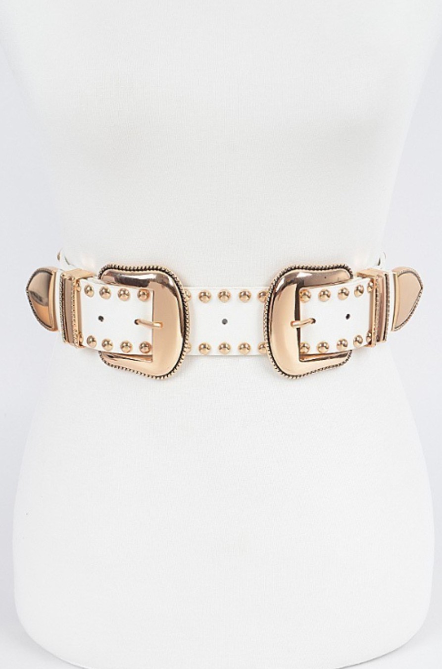 Accessories Hu0026D | Plus Size Locklear Studded Plus Size Double Buckle Belt White