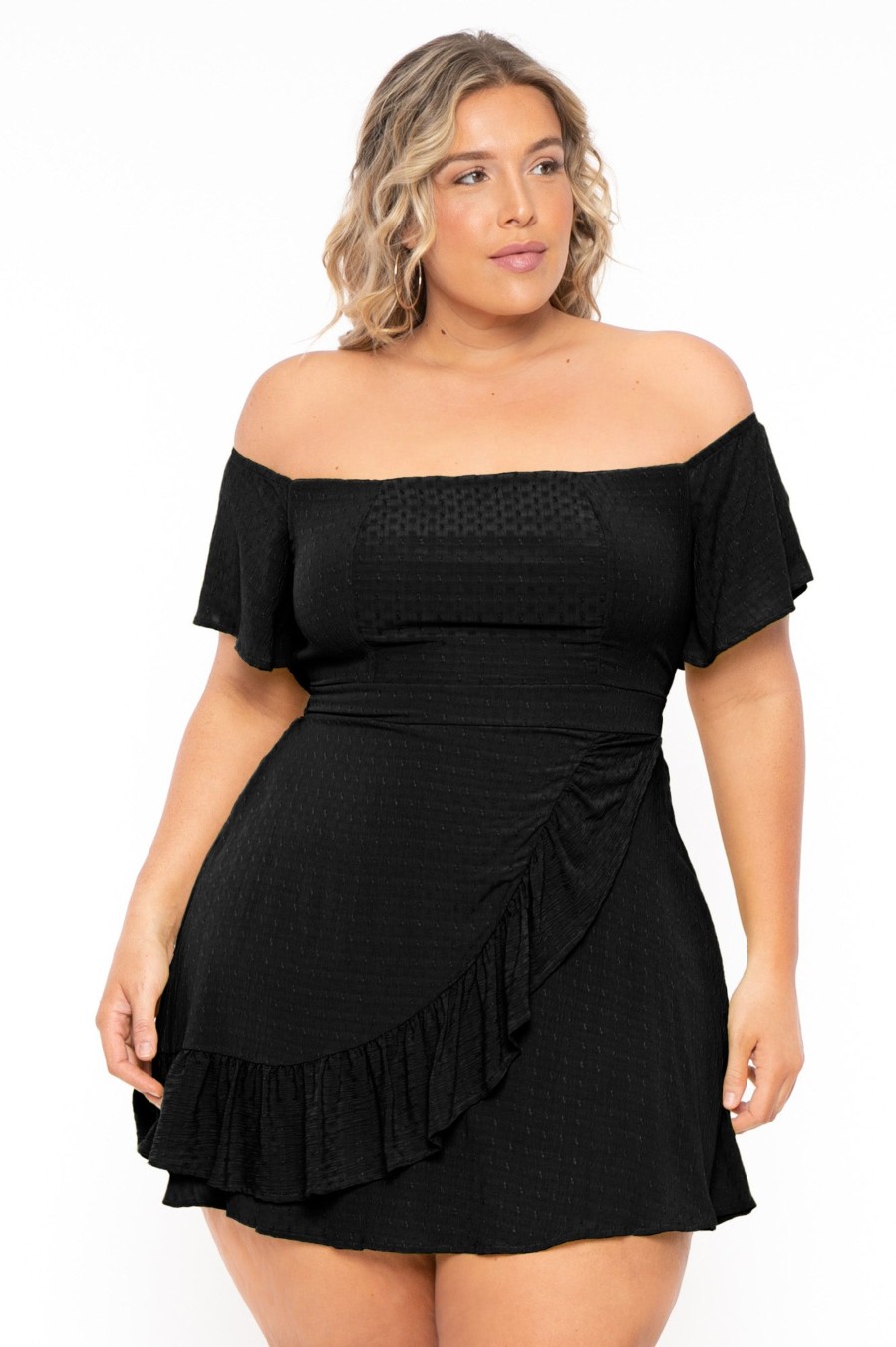 Little Black Styles Curvy Sense | Plus Size Brina Off The Shoulder Dress Black