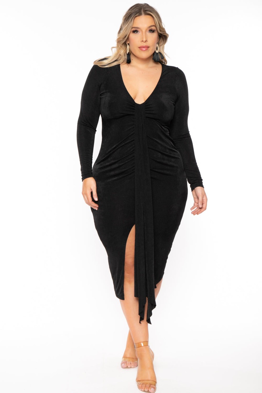 Little Black Styles Curvy Sense | Plus Size Solara Slinky Midi Dress Black