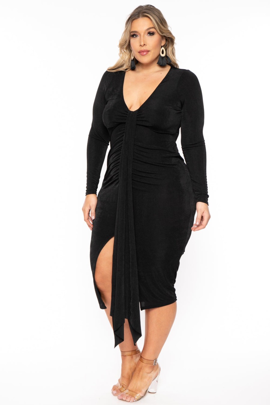 Little Black Styles Curvy Sense | Plus Size Solara Slinky Midi Dress Black