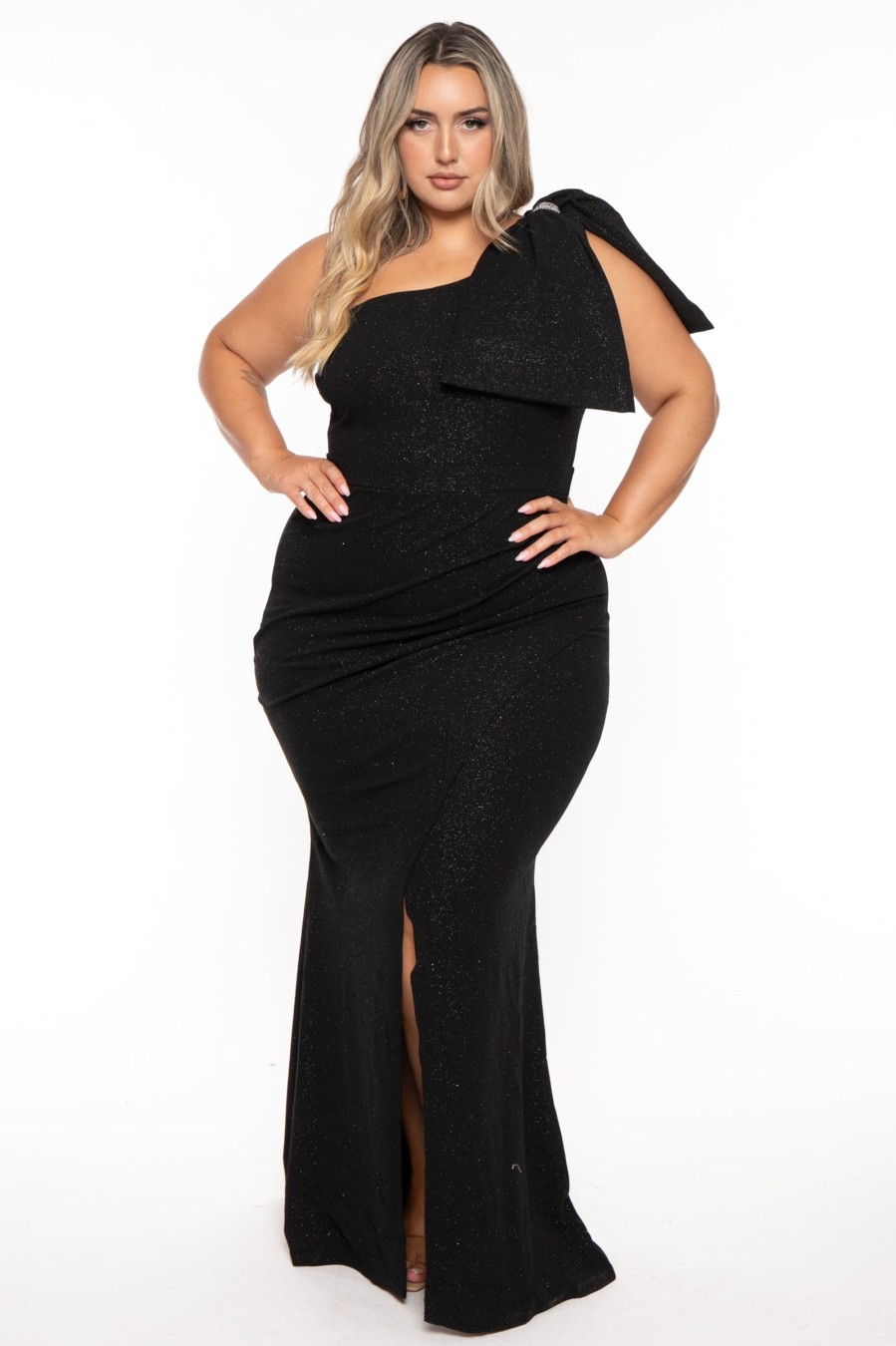 Dresses SYMPHONY | Plus Size Chanel Glitter Maxi Gown Black