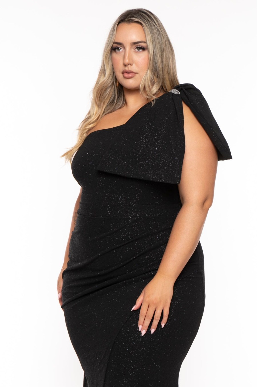 Dresses SYMPHONY | Plus Size Chanel Glitter Maxi Gown Black