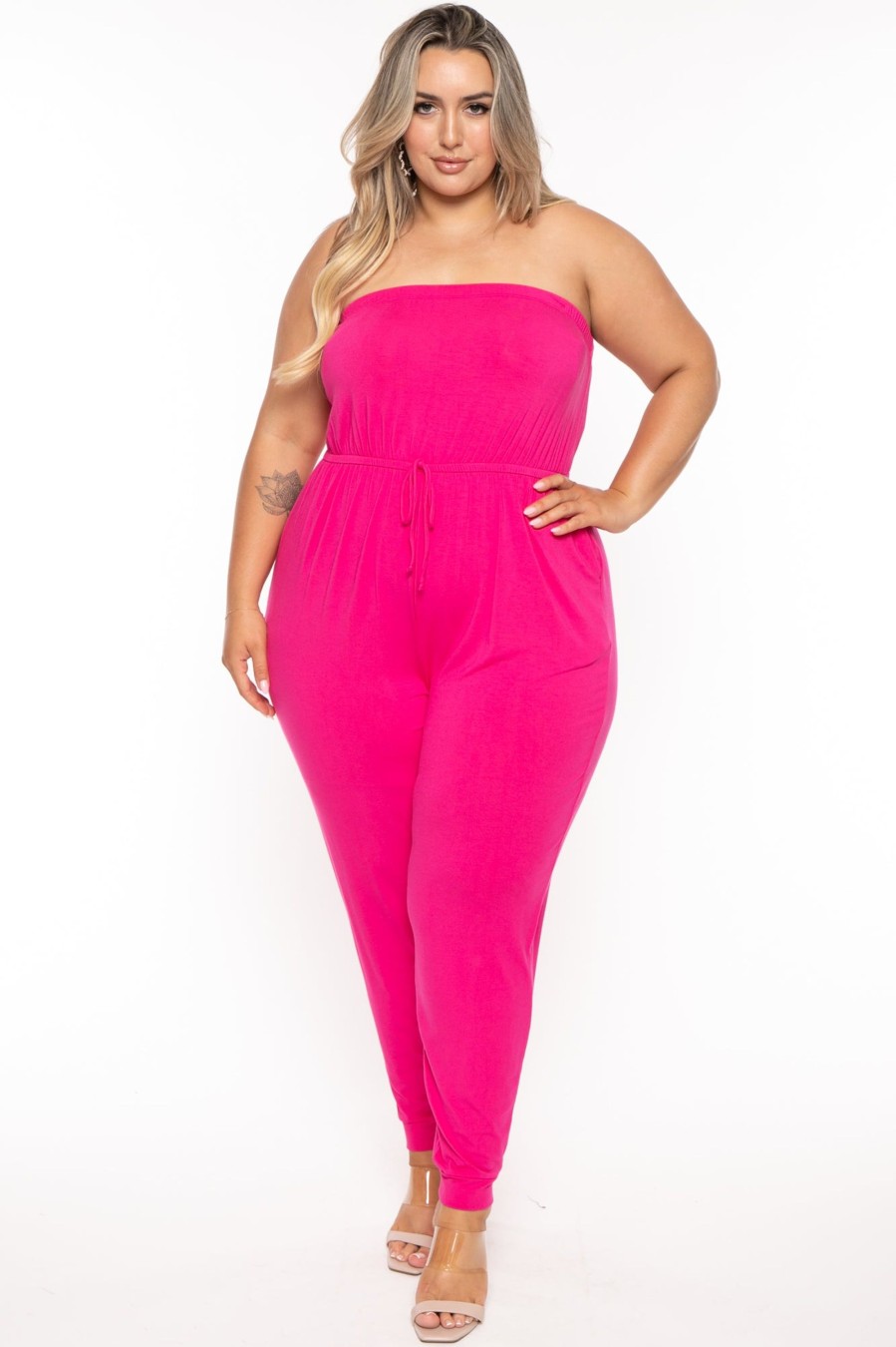 Jumpsuits & Rompers Curvy Sense | Plus Size Dilma Strapless Jumpsuit Fuchsia