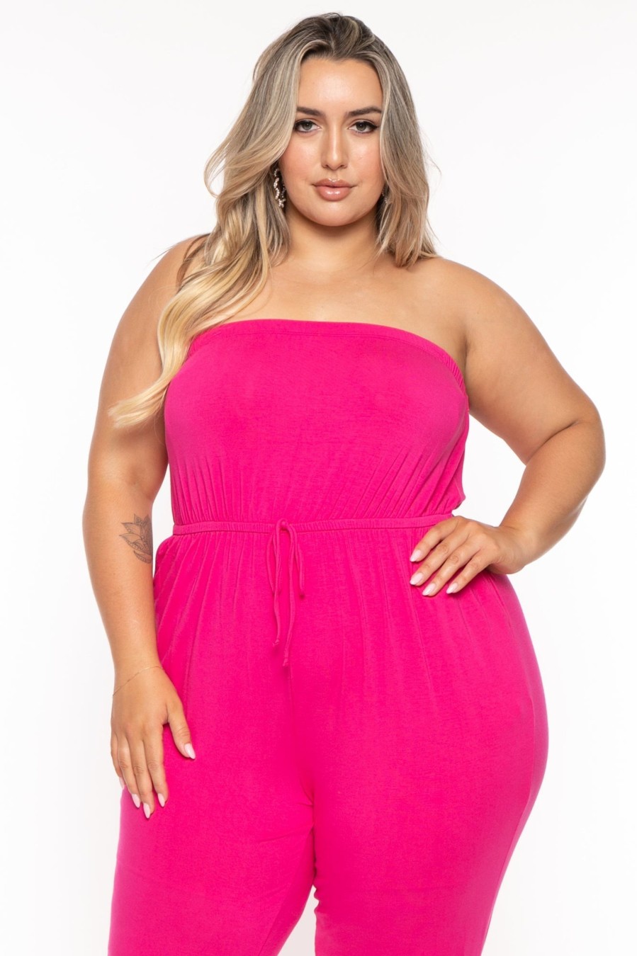 Jumpsuits & Rompers Curvy Sense | Plus Size Dilma Strapless Jumpsuit Fuchsia