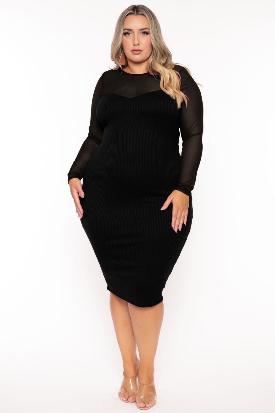 Little Black Styles Curvy Sense | Plus Size Juliette Ribbed Midi Dress Black