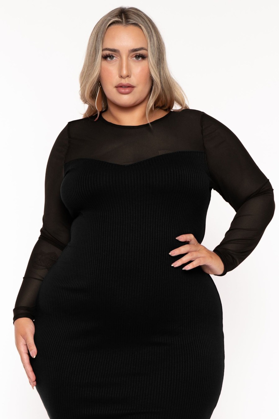 Little Black Styles Curvy Sense | Plus Size Juliette Ribbed Midi Dress Black