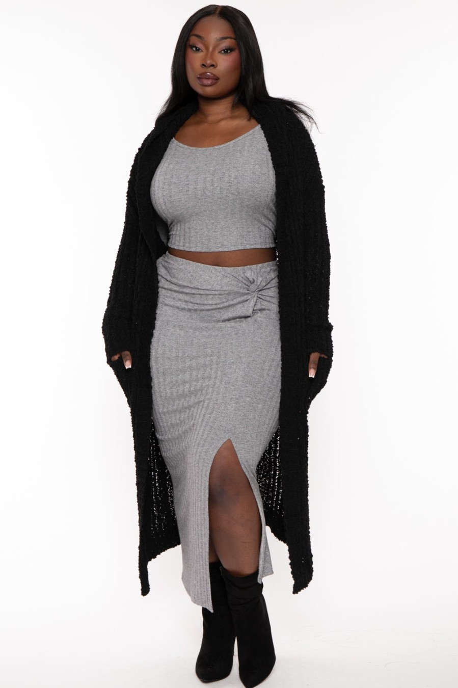 Tops Sweet Generis | Plus Size Cozy Hoodie Popcorn Duster Cardigan Black