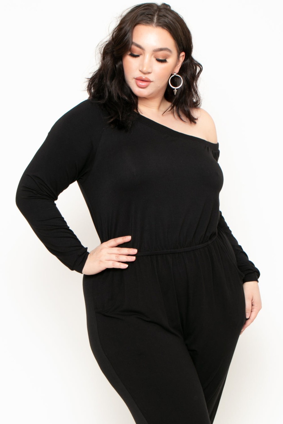 Jumpsuits & Rompers Curvy Sense | Plus Size Off The Shoulder Jumpsuit Black