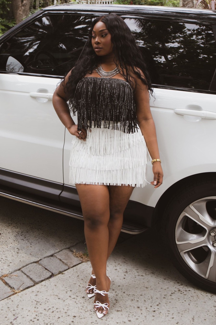 Bottoms Sweet Generis | Plus Size Sweet Babe Rhinestone Fringe Skirt White