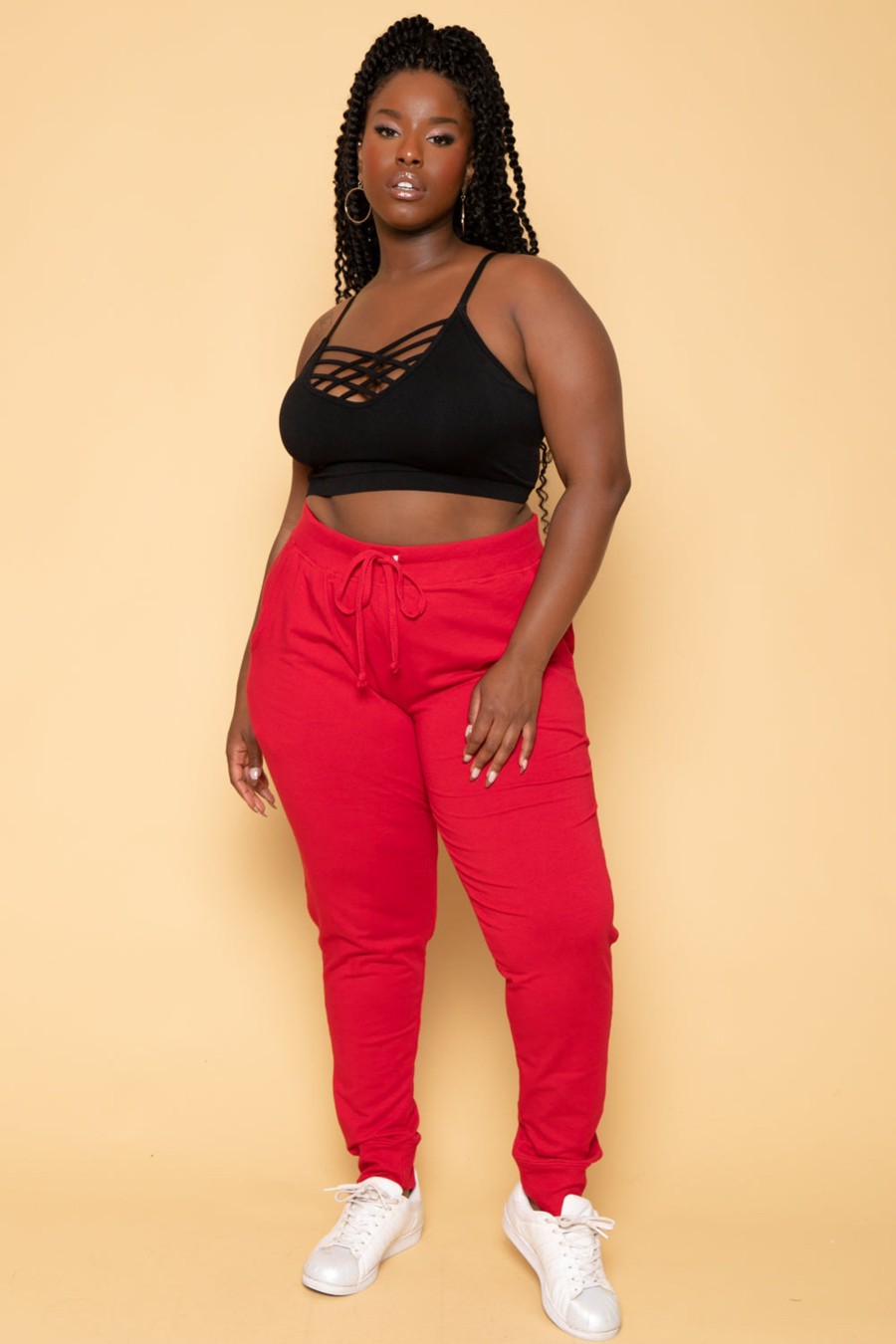 Bottoms Ambiance | Plus Size Sweat Jogger Red