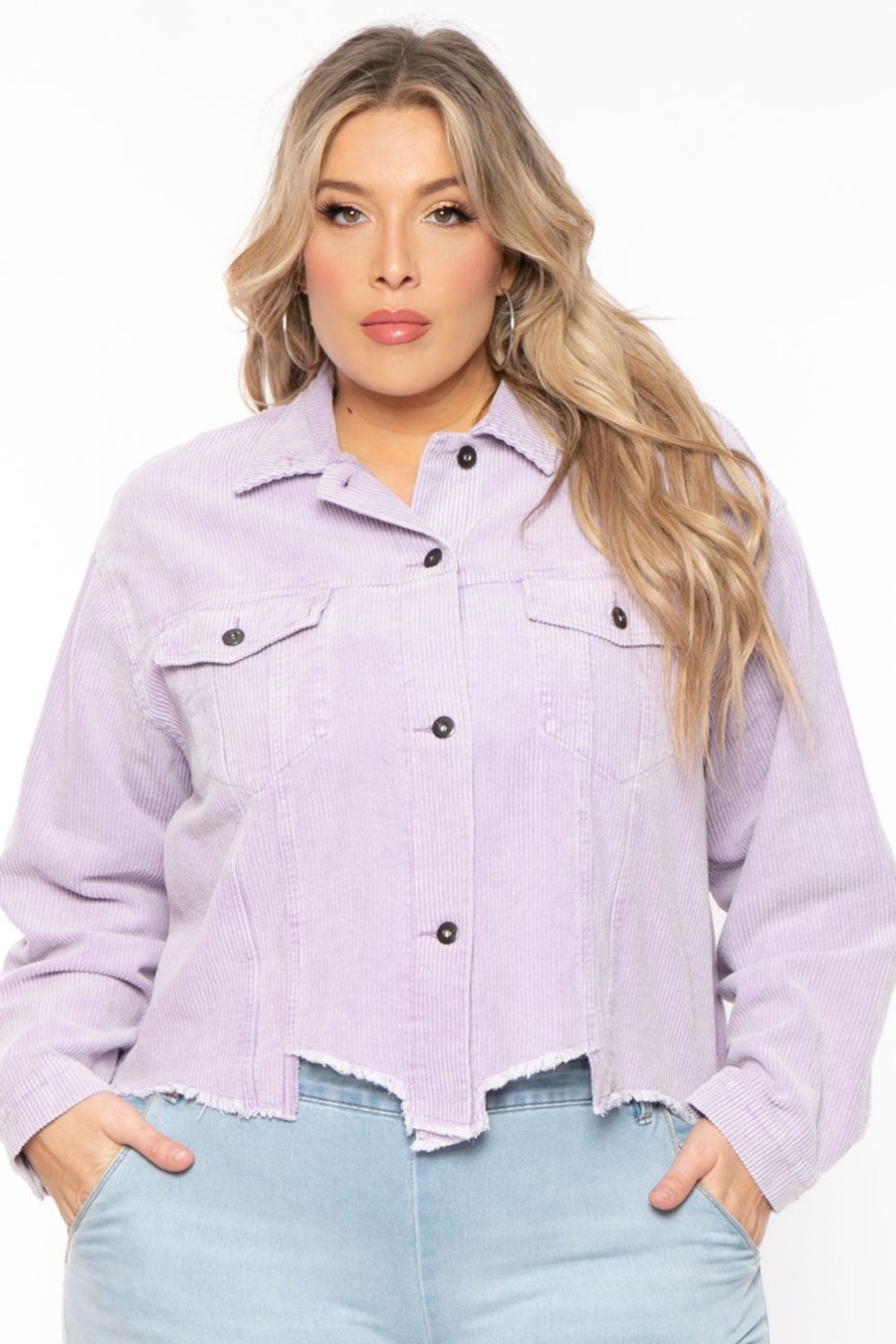 Jeans & Denim GEE GEE | Plus Size Corduroy Destroyed Hem Jacket Lavender