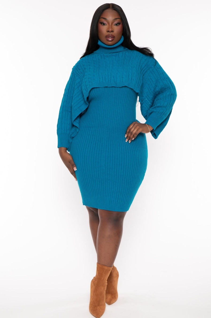 Dresses sweaterland | Plus Size Joyce Sweater Matching Set Teal