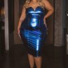 Dresses Curvy Sense | Plus Size Cora Metallic Dress Blue