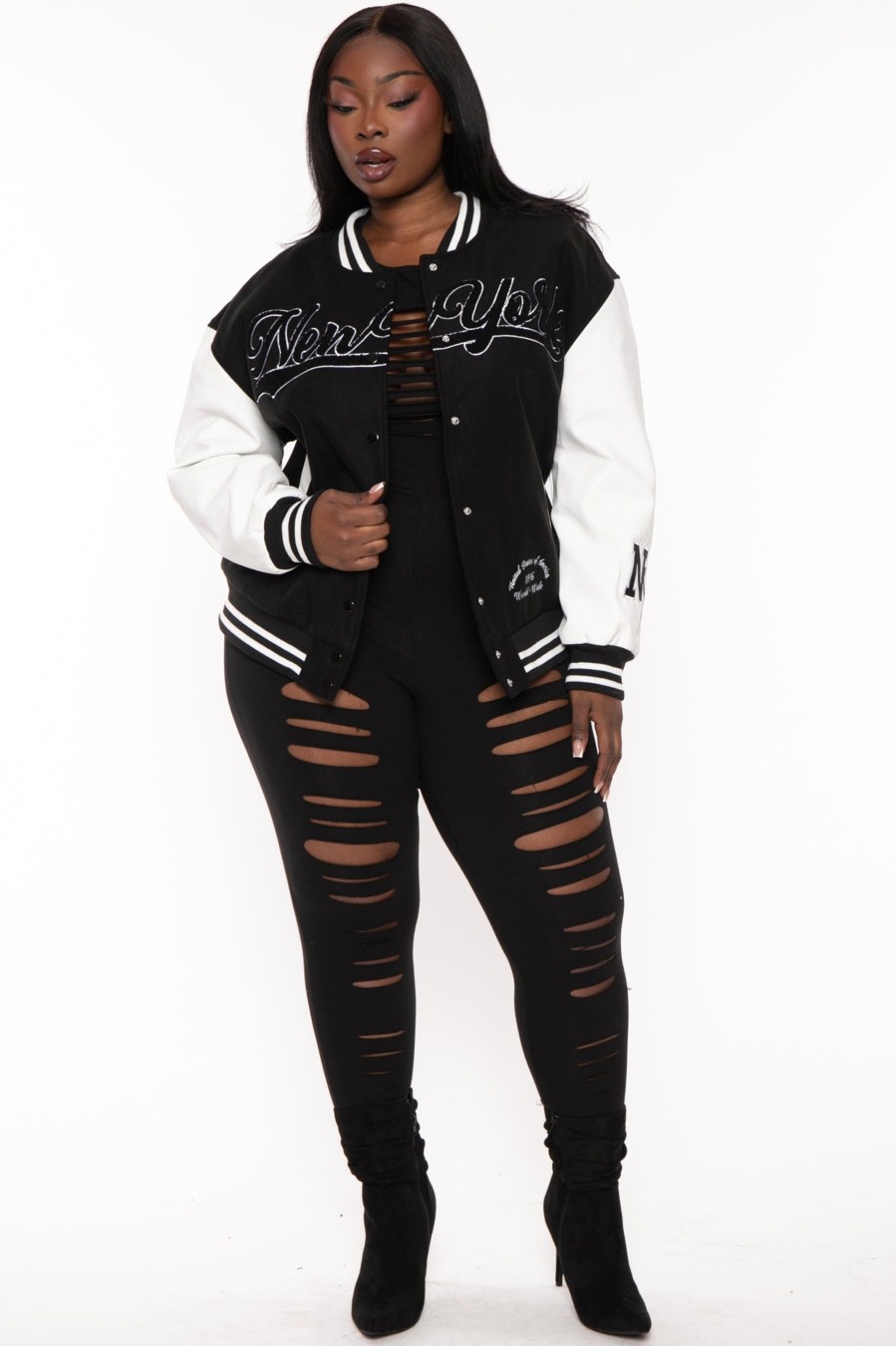 Outerwear American Bazi | Plus Size New York Varsity Jacket Black/White