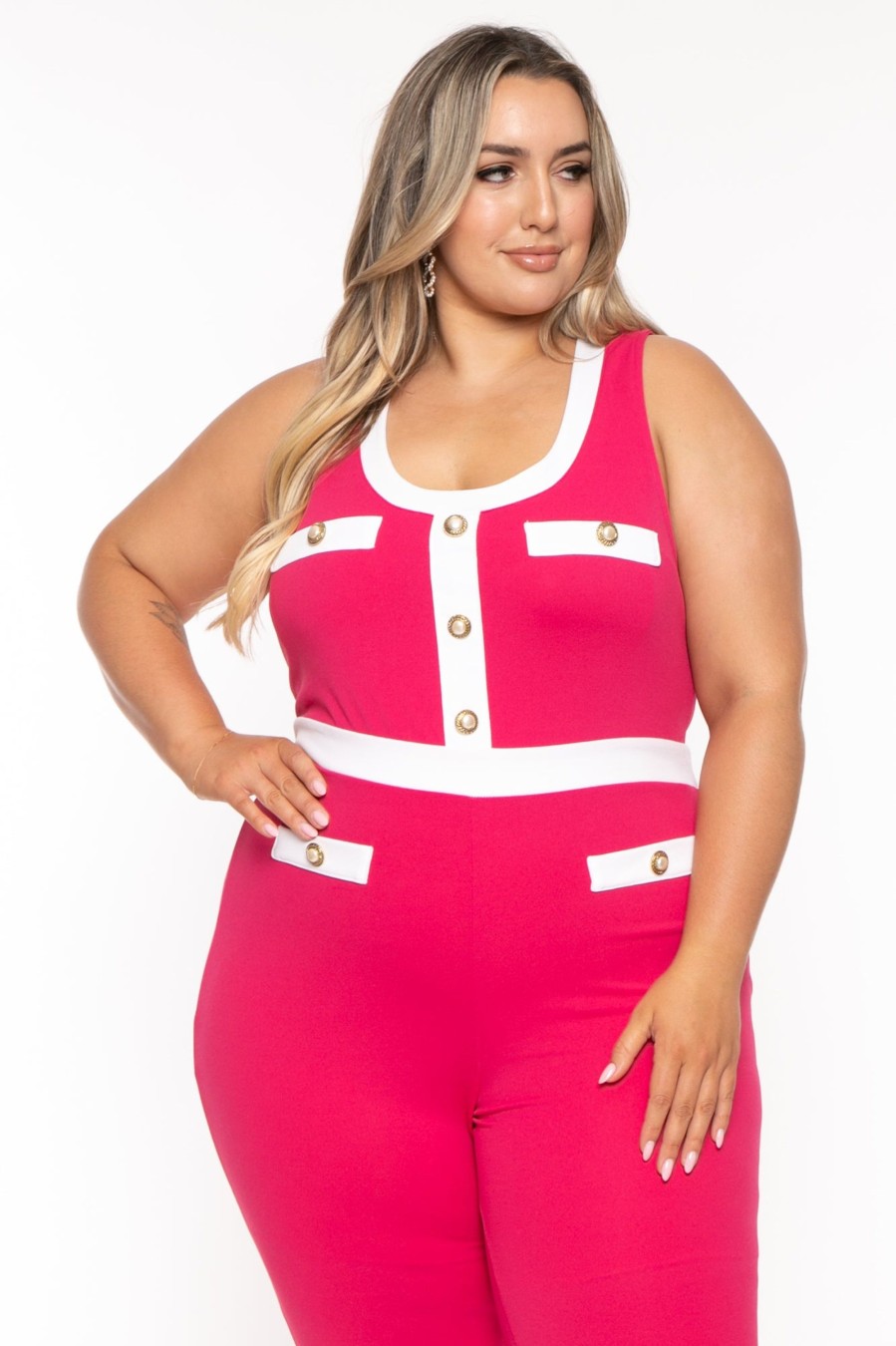 Jumpsuits & Rompers Curvy Sense | Plus Size Jaleesa Jumpsuit Fuchsia