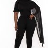 Jumpsuits & Rompers J2 FASHION | Plus Size Drea Mesh Drape Jumpsuit Black