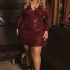 Dresses Curvy Sense | Plus Size Yuliana Sequin Dress Burgundy