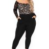 Jumpsuits & Rompers Curvy Sense | Plus Size Minnie Lace Top Jumpsuit Black