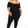 Little Black Styles Curvy Sense | Plus Size Lydia Off The Shoulder Jumpsuit Black