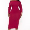 Dresses CULTURE CODE | Plus Size Charlene Ribbed Midi Dress Magenta