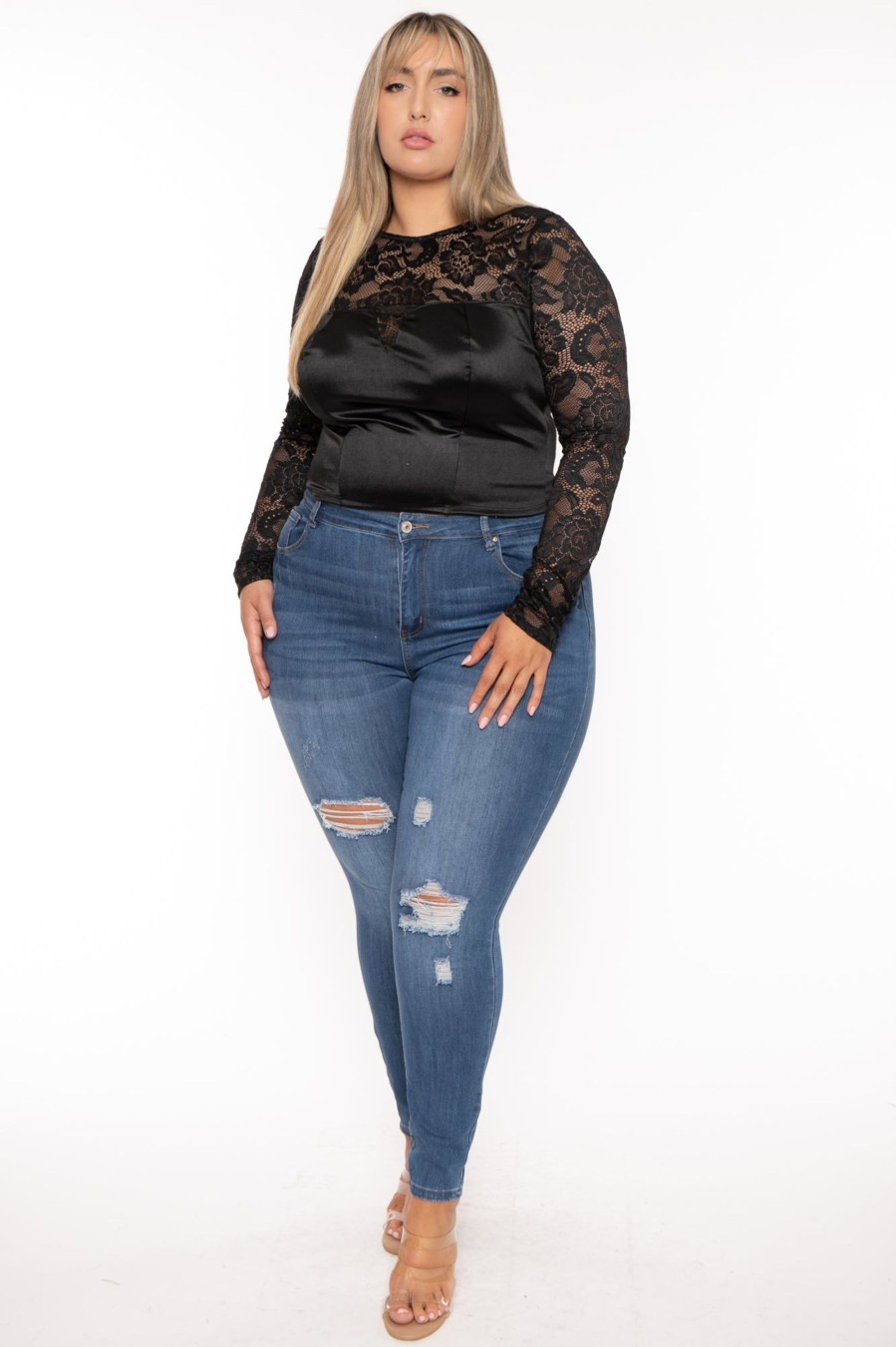 Tops Curvy Sense | Plus Size Leisa Lace Top Black