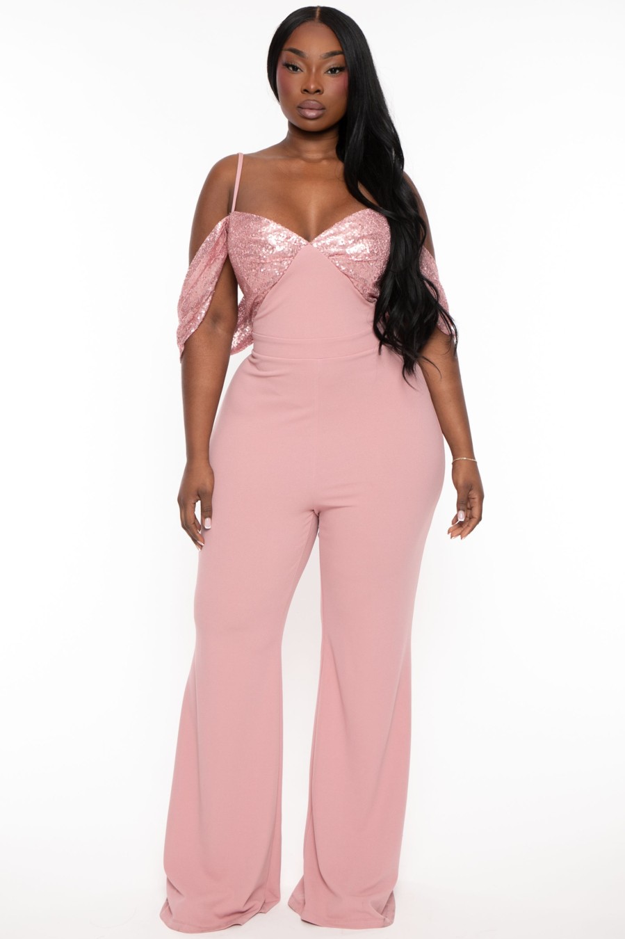 Jumpsuits & Rompers SYMPHONY | Plus Size Tennisha Sequins Jumpsuit Light Rose