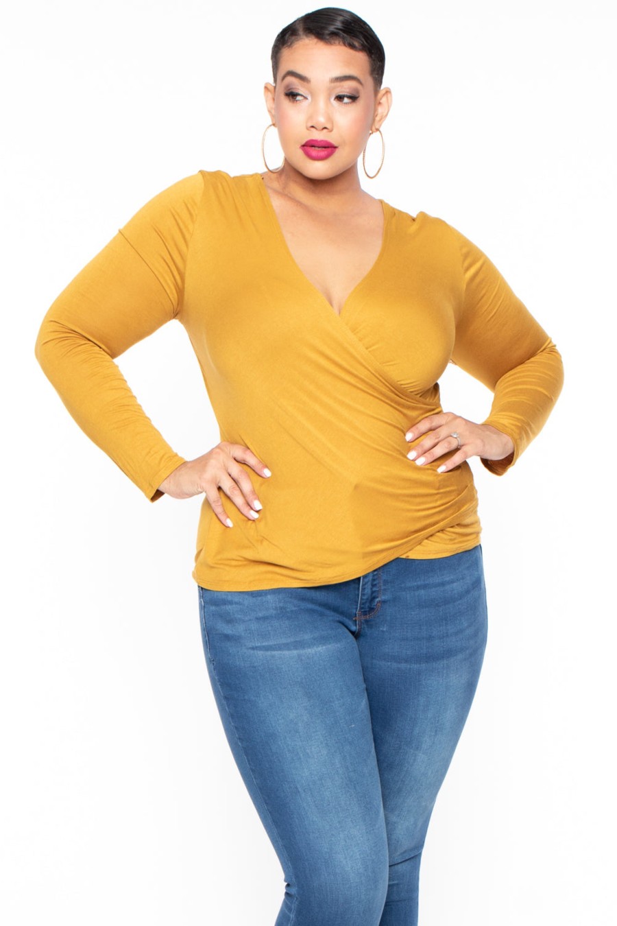 Tops Ambiance | Plus Size Surplice Top Mustard