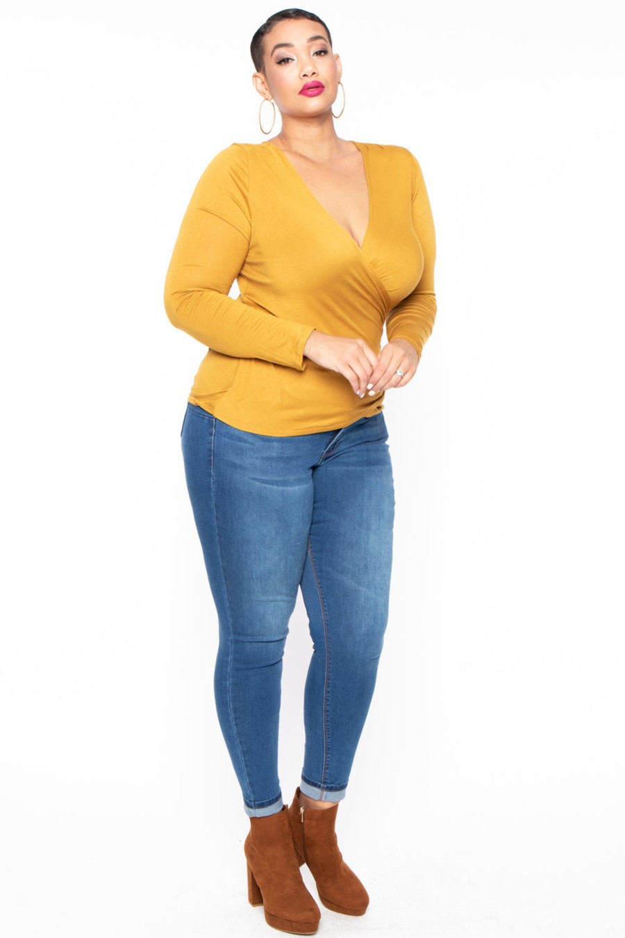 Tops Ambiance | Plus Size Surplice Top Mustard