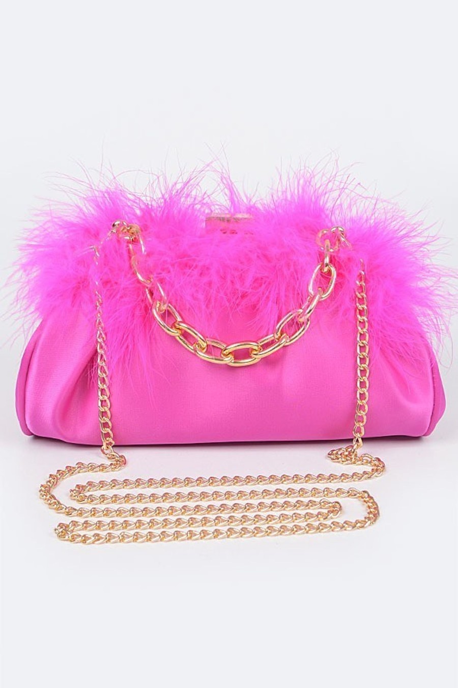 Accessories Hu0026D | Buenos Aires Faux Leather Chain Handle Clutch W/Feather Fuschia