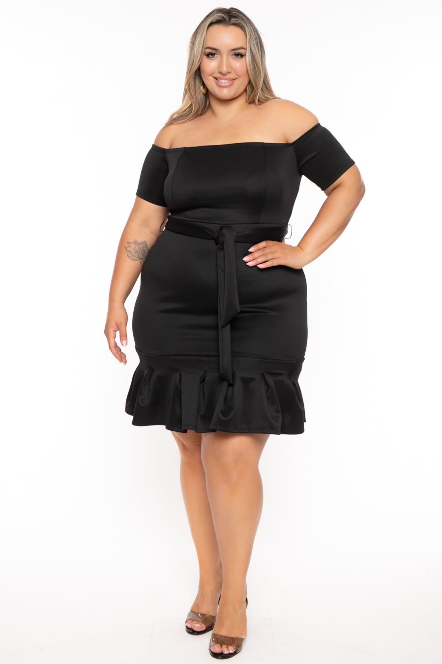 Little Black Styles Curvy Sense | Plus Size Debora Off The Shoulder Dress Black