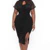 Little Black Styles Curvy Sense | Plus Size Ceci Striped Mesh Midi Dress Black