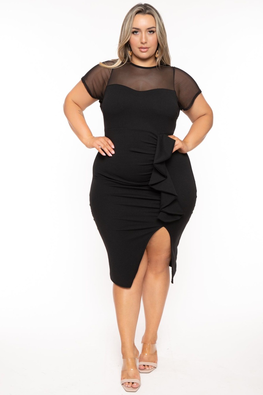 Little Black Styles Curvy Sense | Plus Size Avia Front Draped Dress Black